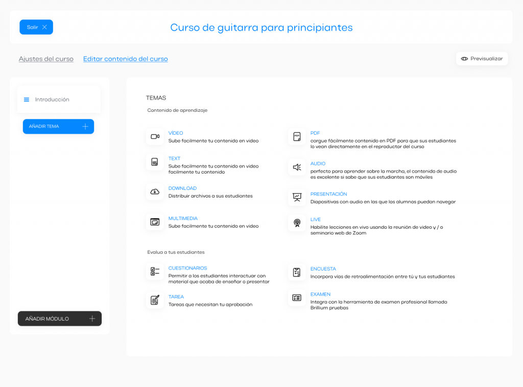 Ejemplo plataforma curso online Klasoo