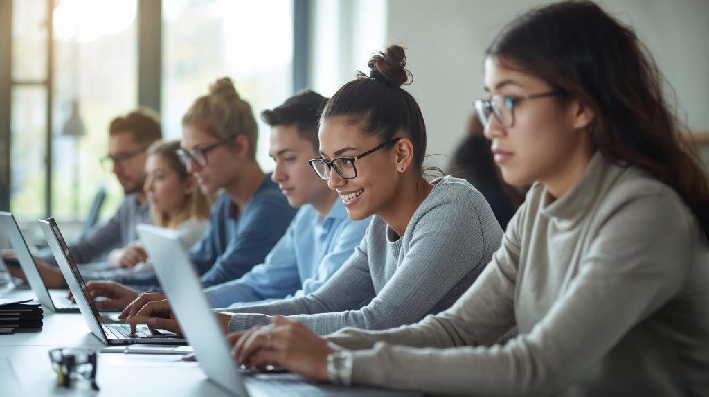 Imagen de una serie de alumnos durante el desarrollo de un curso online